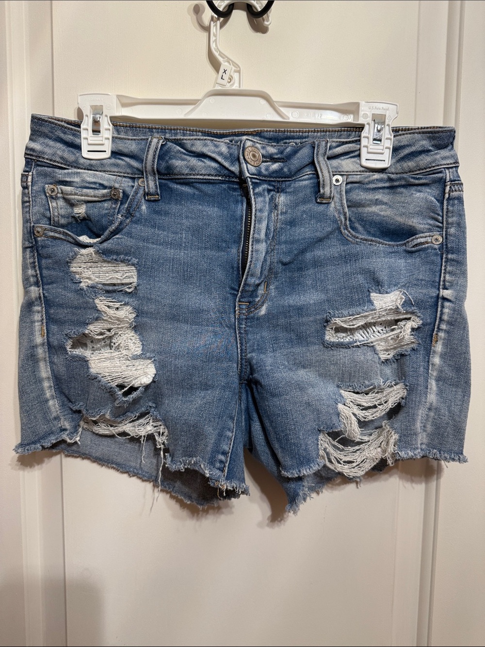American Eagle Outfitters Light Blue Distressed Denim Shorts